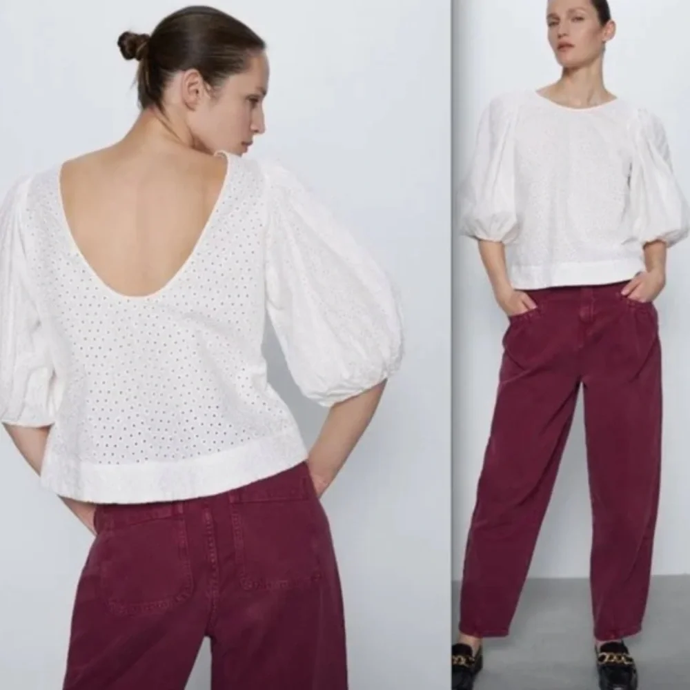 NWT Zara the Robin Blouse- White Eyelet Puff Sleeve L